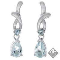 10k White Gold Dangling Earrings with Pear and Round Cut Aquamarine