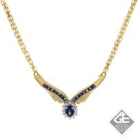 Ladies 14k Yellow Gold Fashion Necklace with Blue Sapphire and Diamonds