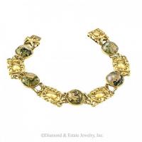 Art Nouveau Moss Agate and Gold Bracelet Circa 1905