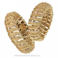 David Webb Estate Twin Gold and Diamond Link Bracelets