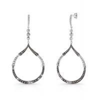 White and Brown Diamond Pave Hoop Dangles in 18k White Gold