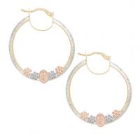 Yellow, white & red Gold Hoop Earrings with CZ - 14 K - ER4085