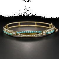 victorian turquoise and seed pearl bangle bracelet