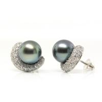 Black Tahitian Pearls and Diamond Earrings