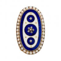 Antique Georgian 15k Guilloché Enamel and Pearl Oval Ring