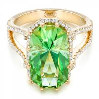 Custom Green Tourmaline And Diamond Halo Fashion Ring