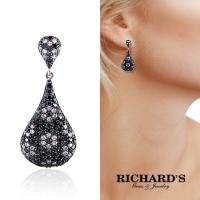 black and white diamond flower earrings