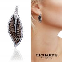 white and brown diamond leaf earrings