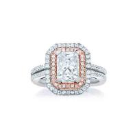 DOUBLE HALO EMERALD CUT ROSE GOLD DIAMOND ENGAGEMENT RING
