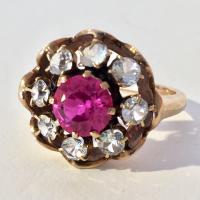 14kt y/g set faux pink and white zircons