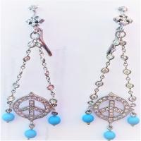 14kt w/g diamond and turquoise dangle earrings 1.00ctw