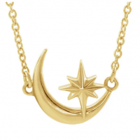 14K Yellow Gold Moon & Star Necklace
