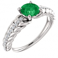14K White Gold Emerald & 1/8 CTW Diamond Ring