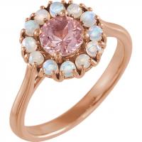 14K Rose Morganite & Ethiopian Opal Halo-Style Ring