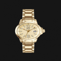 gold tone watch with sapphire crystal and screw down crown