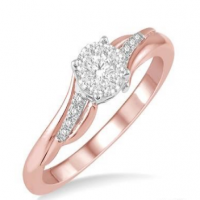 1/5 ct Round Shape Arched Split Shank Lovebright Diamond Cluster Ring in 14K Pink and White Gold