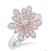 1/2 ct Floral Accent Rose Cut Diamond Fashion Ring in 14K White and Pink Gold
