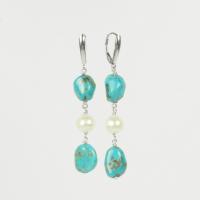 sterling silver earrings with natural turquoise and pearl