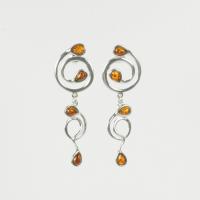 loopy coiled sterling silver earrings with amber