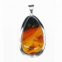 sterling silver amber pendant w/insects