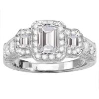 Queen Ann Emerald Vintage Engagement Ring; 1.92 Ctw