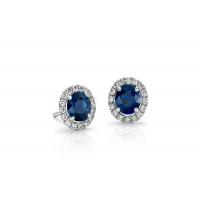 14K White Gold Sapphire Stud Earrings; Sapphire Weight: 1.21 Ctw