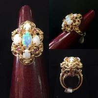 14kt yellow gold opal and ruby ring