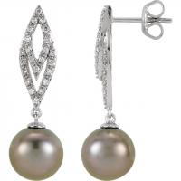 14K White Tahitian Pearl & 1/4 CTW Diamond Earrings