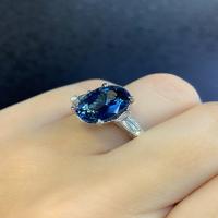 4.59 carat oval blue sapphire ring | gia certified | baguette diamond sides | 3 stone ring | engagement ring | 14kt white gold