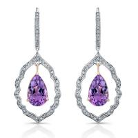 14K WHITE AND ROSE GOLD PEAR SHAPED AMETHYST DIAMOND EARRINGS