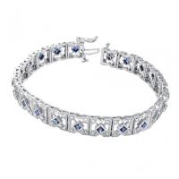 14KW Pave Set Round Diamond and Bezel Set Princess Cut Sapphire Bracelet