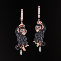 roberto coin monkey earrings with black, brown and white diamonds