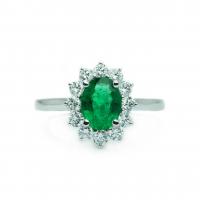 18k white gold 1.06ct oval emerald and diamond halo ring