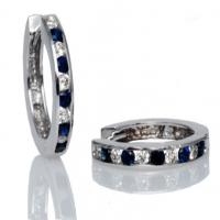 14k white gold diamond and sapphire channel set huggie earrings