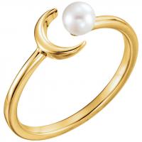 14K Yellow 4mm White Freshwater Pearl Crescent Ring
