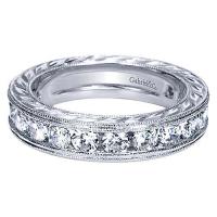 Vintage 14k White Gold Hand Engraved Channel Set Eternity Band