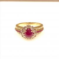 VAN CLEEF & ARPELS CABOCHON RUBY AND DIAMOND YELLOW GOLD RING