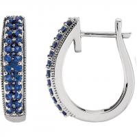 14K White Blue Sapphire Hoop Earrings