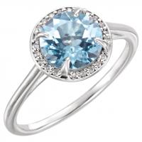 14K White Sky Blue Topaz and .05CTW Diamond Ring
