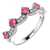 14k white pink tourmaline & .06 ctw diamond crown ring