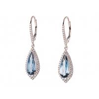 london blue topaz & diamond dangle earrings white gold
