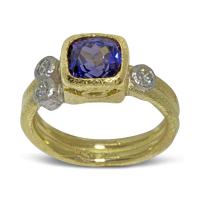 Double Band Blue Spinel Ring with diamonds