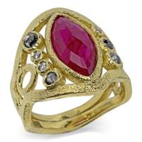 mountain stream ring with marquise ruby