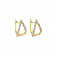 14k yellow gold open v diamond huggie earrings