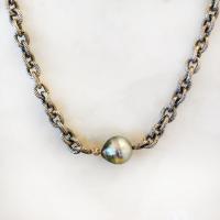 tahitian pearl necklace with single gold diamond bead