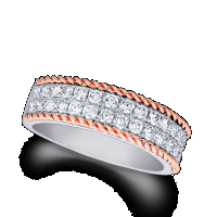 diamond double row center with rose gold twisted rope edge band