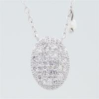 14k white gold pave diamond disc necklace with 3 seed pearl dangles