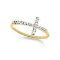 diamond small side cross ring in 14k yellow gold with 20 diamonds weighing .12 total carat weight