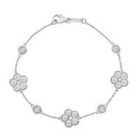 5 stone flower diamond bracelet with bezel, 1.05 tcw 14 kwg