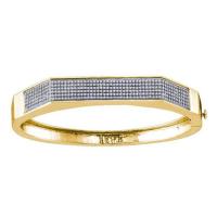 Yellow-tone Sterling Silver Womens Round Diamond Faceted Bangle Bracelet 1.00 Cttw
